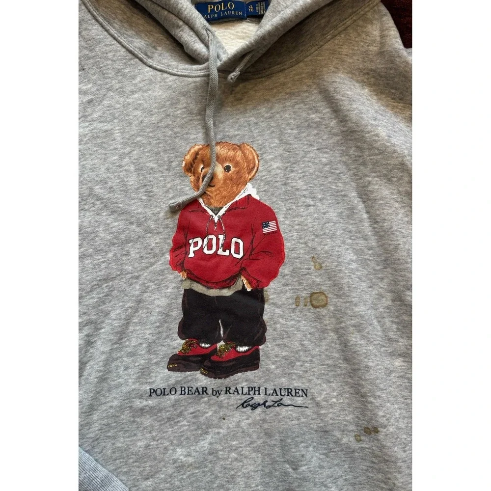 Polo Ralph Lauren Limited Mens Grey Hooded Bear Fleece‎ Hoodie XL Sweatshirt